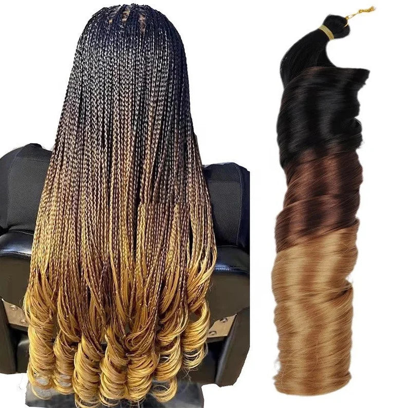 French Curly Braiding Hair for Box Braids 8 Packs 24 Inch 100G/Pack Loose Wave Braiding Hair Crochet Spanish Curly Spiral Synthetic Hair Extensions for Women P4/27/613 (24 Inch,8 Packs)