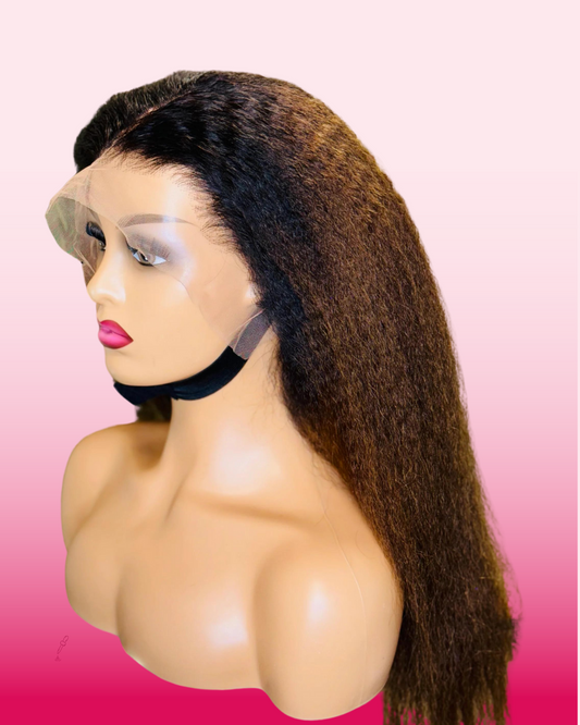 4C Edges | 26”Kinky Edges Black to Brown Ombre Kinky Straight Lace  frontal Glueless Wig