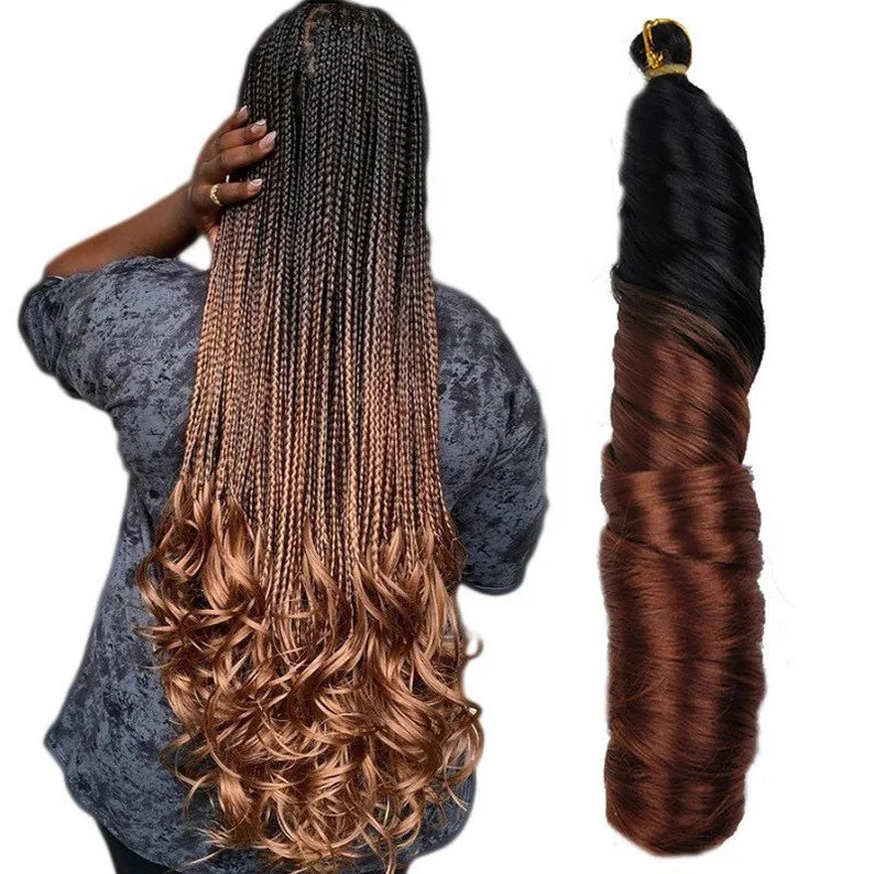 French Curly Braiding Hair for Box Braids 8 Packs 24 Inch 100G/Pack Loose Wave Braiding Hair Crochet Spanish Curly Spiral Synthetic Hair Extensions for Women P4/27/613 (24 Inch,8 Packs)