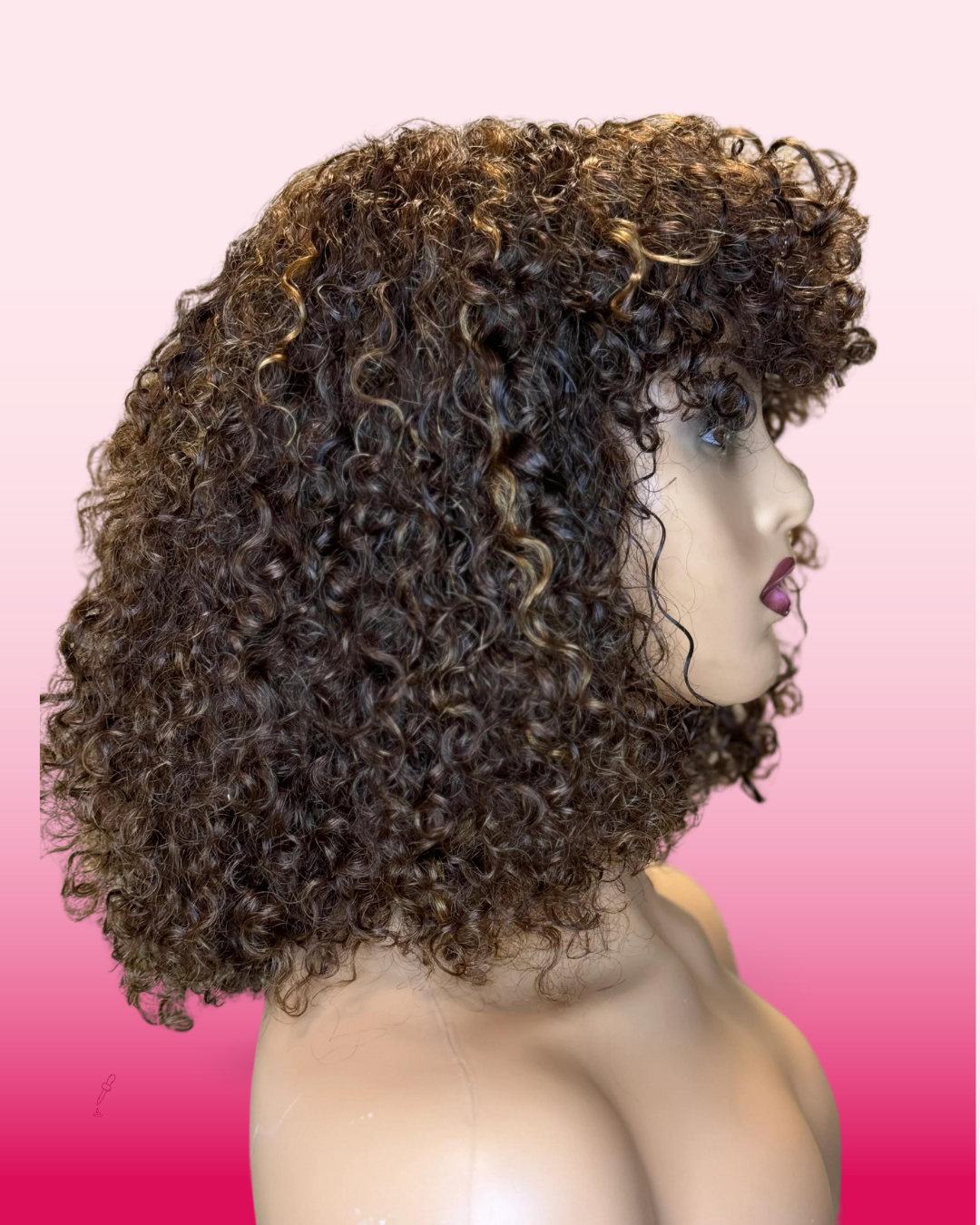 Ready to go bouncy glory sugar  Blonde Short Cut Water Wave Glueless Minimalist Lace Wig with Bangs