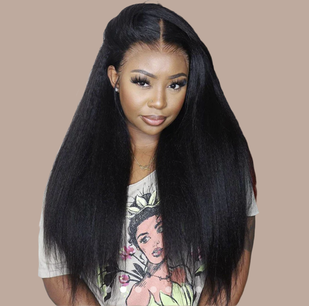 4C Edges | 26” Natural Black / Ombre Brown Kinky Edges Kinky Straight lace frontale Glueless Long Wig 100% Human Hair