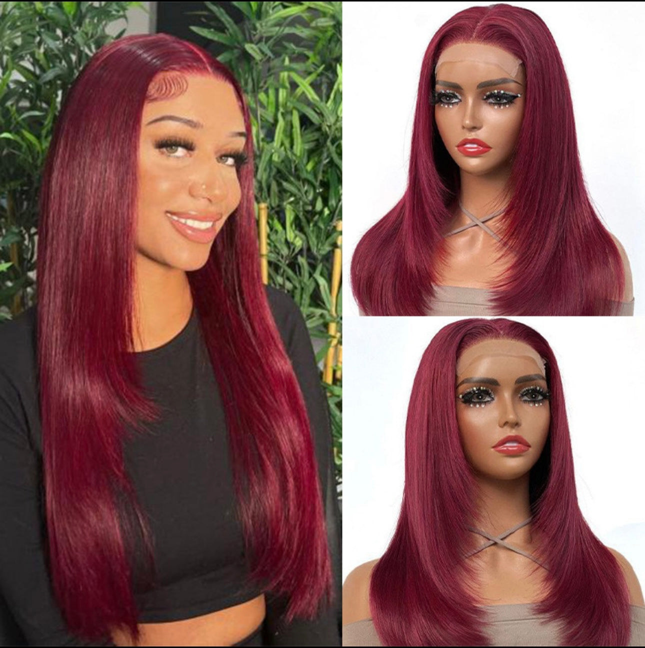 Glory  99J Burgundy Straight Layer Glueless 13x6 Lace frontal Wig 100% Human Hair