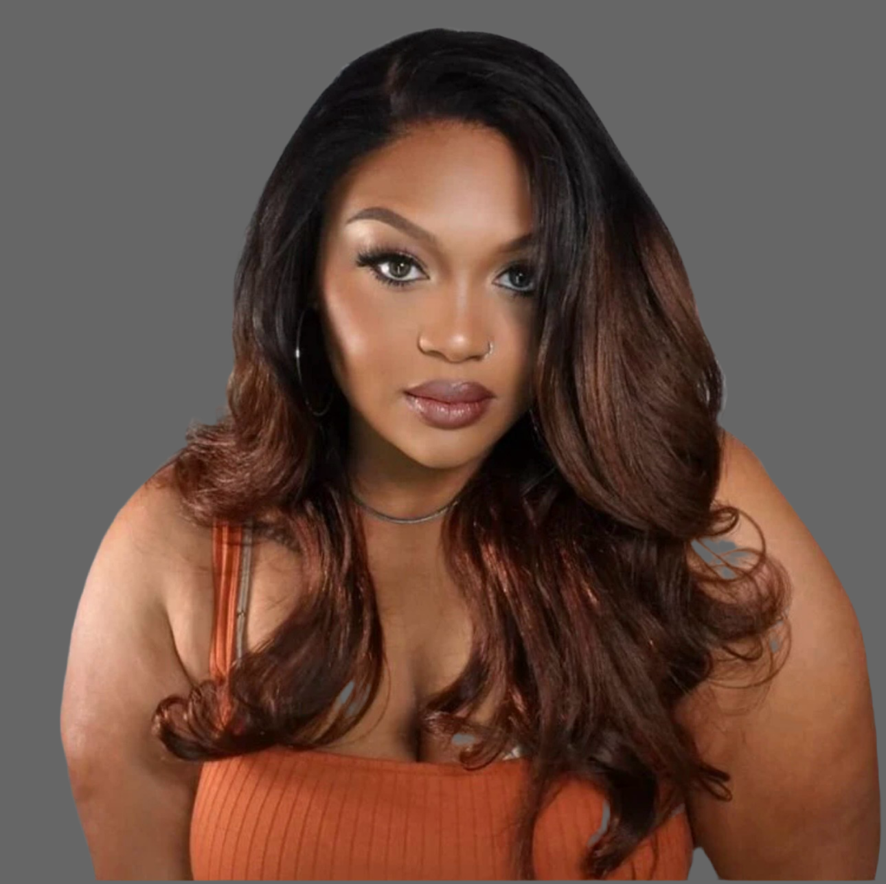 4C Edges | 26”Kinky Edges Black to Brown Ombre Kinky Straight Lace  frontal Glueless Wig