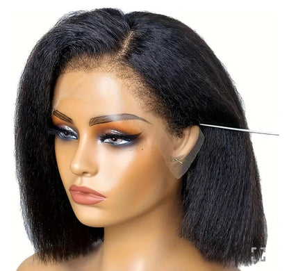 4C Edges Natural Black 12” Kinky Edges Kinky Straight 13x6 frontal Bob Wig 100% Human Hair