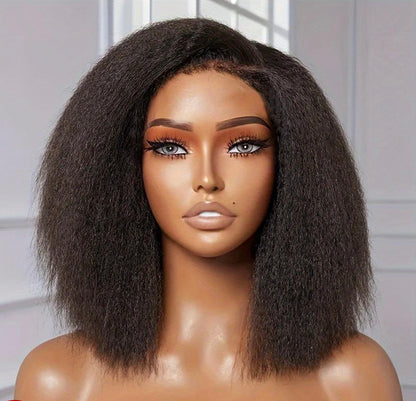 4C Edges Natural Black 12” Kinky Edges Kinky Straight 13x6 frontal Bob Wig 100% Human Hair