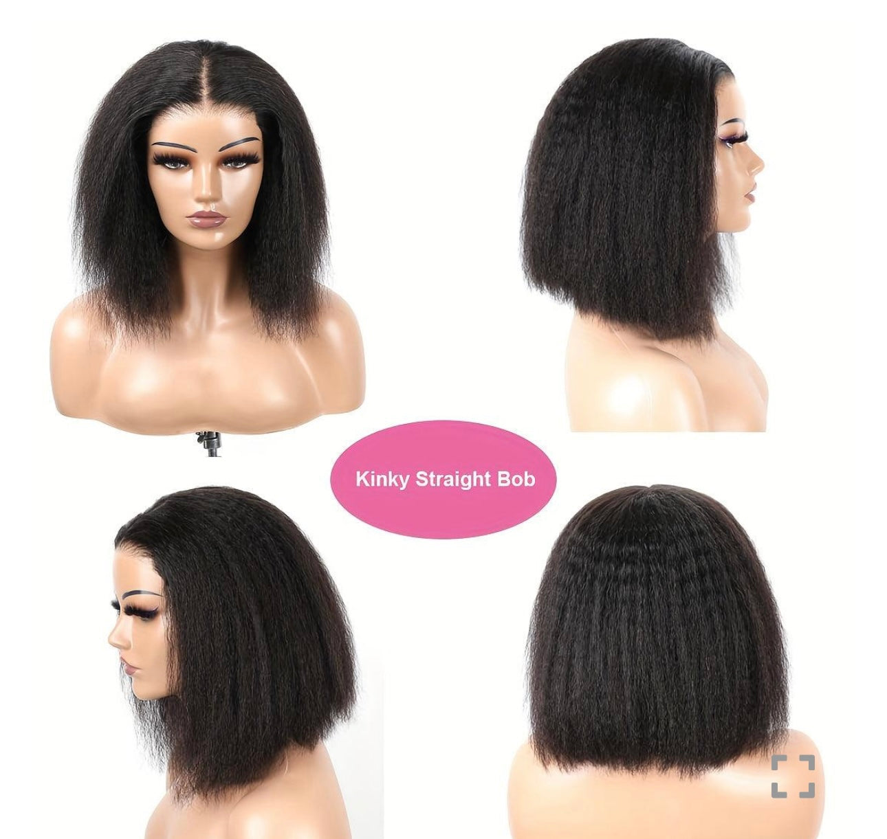 4C Edges Natural Black 12” Kinky Edges Kinky Straight 13x6 frontal Bob Wig 100% Human Hair