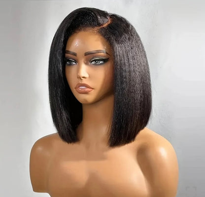 4C Edges Natural Black 12” Kinky Edges Kinky Straight 13x6 frontal Bob Wig 100% Human Hair