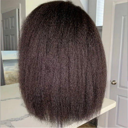 4C Edges Natural Black 12” Kinky Edges Kinky Straight 13x6 frontal Bob Wig 100% Human Hair