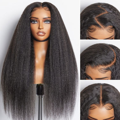 4C Edges | 26” Natural Black / Ombre Brown Kinky Edges Kinky Straight lace frontale Glueless Long Wig 100% Human Hair