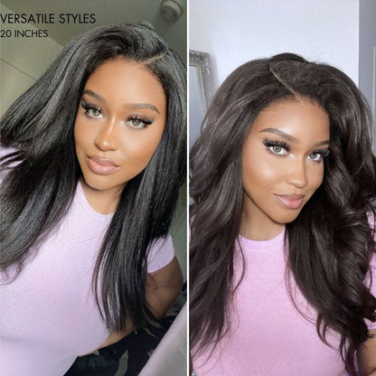 4C Edges | 26” Natural Black / Ombre Brown Kinky Edges Kinky Straight lace frontale Glueless Long Wig 100% Human Hair